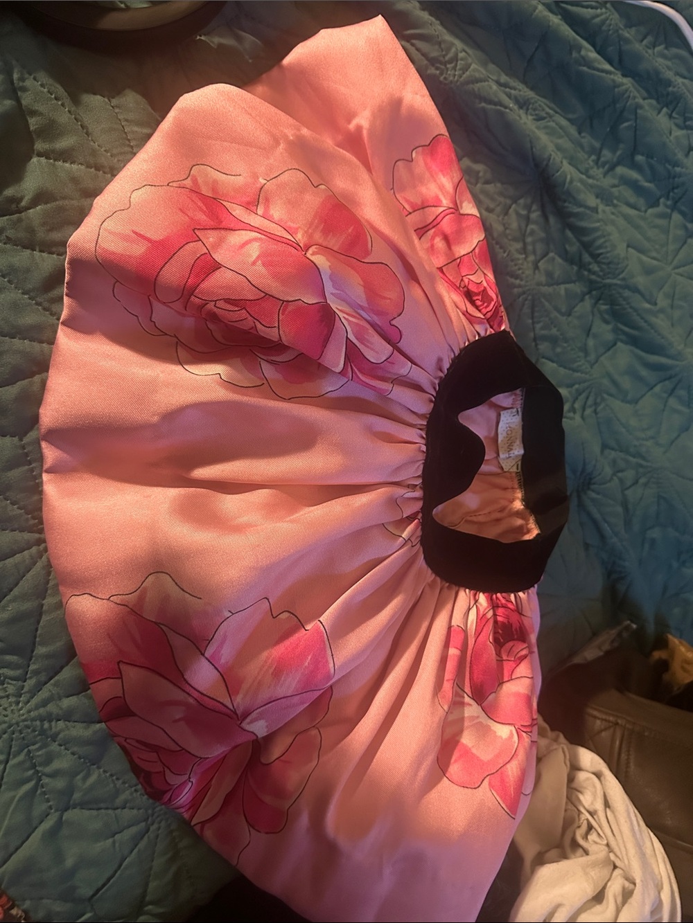 MonnaLisa Pink Floral Satin Girls' Party Dress with Black Waistband